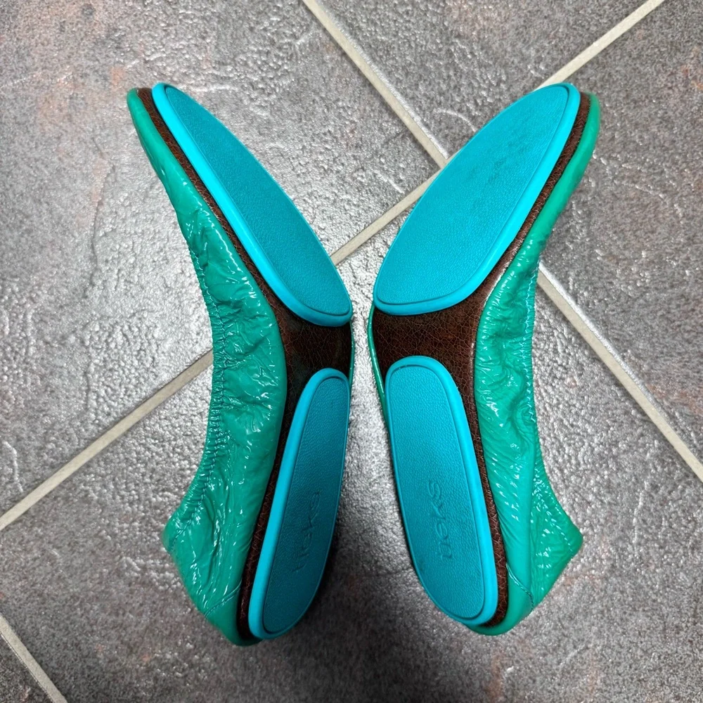 Tieks Slip On Patent Leather Round Toe Ballerina Flats Teal Blue 9